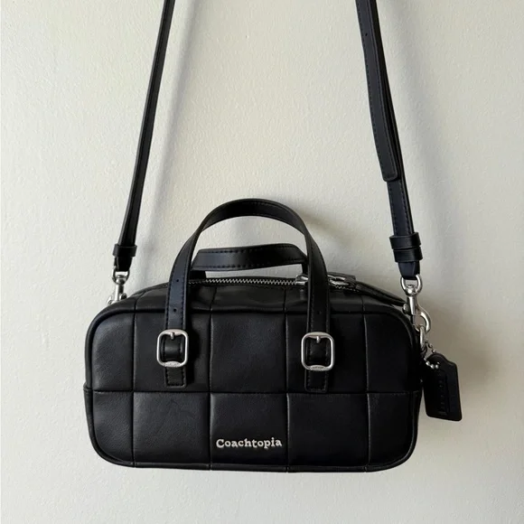 Coachtopia coach Alter/Ego Mini Satchel Bag black Checkerboard Leather Crossbody - Picture 3 of 6